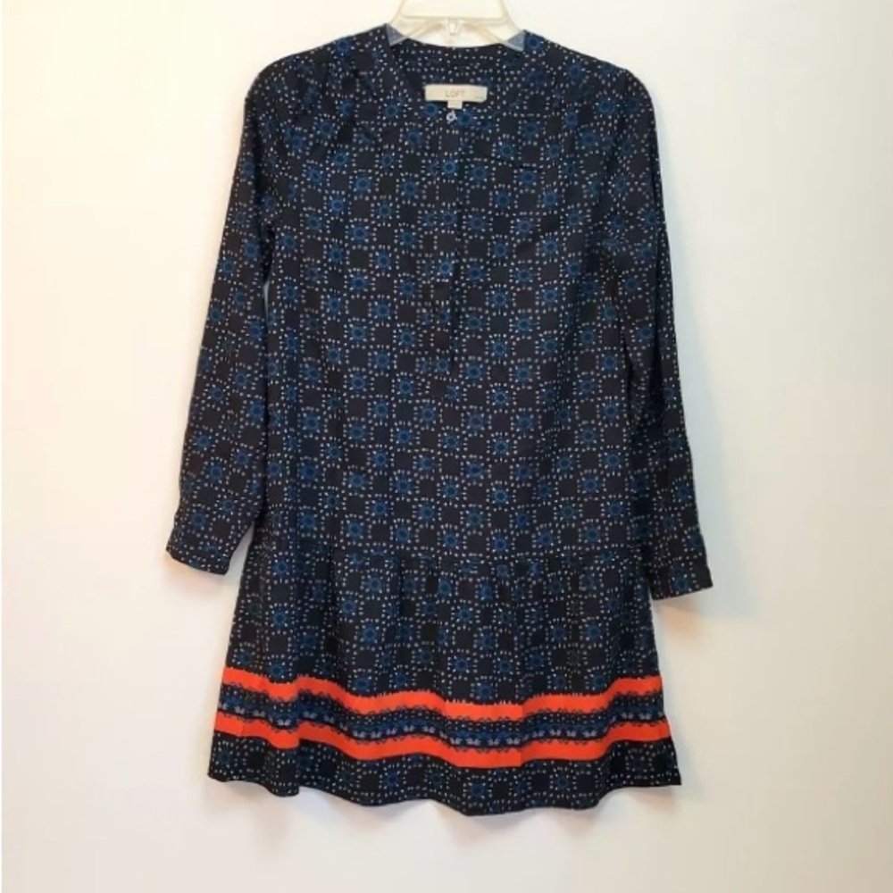 Loft Mini Dress Blue and Orange Patterned Dress
